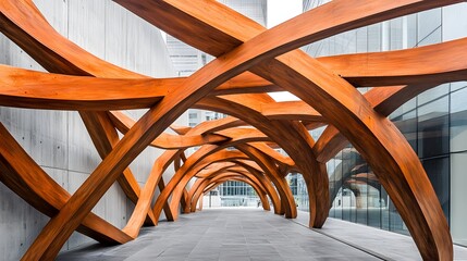 Obraz premium Modern Architectural Wooden Structure Pathway Design