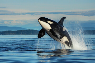 Naklejka premium Fantastically beautiful majestic huge whale in deep ocean