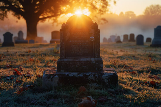 Fantastically mysterious cemetery with tombstones and terribly atmosphere