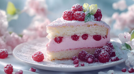 Raspberry Cake Slice, Delicious Dessert Illustration