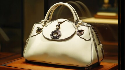 Elegant Cream Leather Handbag With Ornate Detailing
