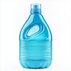 Side view of blue plastic bottle with handle isolated on white