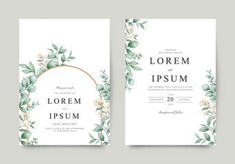 Floral green plants elegant wedding invitation template