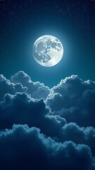 A Captivating Night Sky: The Full Moon Illuminating Clouds and Stars Amidst a Sky Filled With Moonlight and Clouds, vertical orientation.