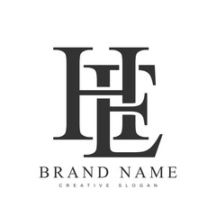 HE trendy logotype template. Initial letter h and e classic font style. Creative logo for company name or identity.