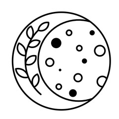 illustration of a black and white moon and plant