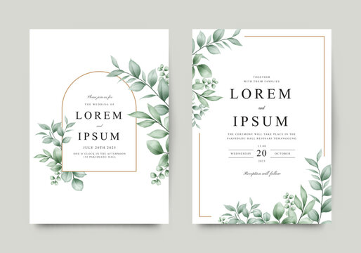 Greenery watercolor set elegant wedding invitation template