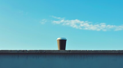 Obraz premium A star bucks device near to a navy cup on a nice blue sky in the center