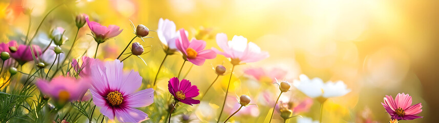 Vibrant Wildflowers in Sunlit Meadow
A close-up of colorful wildflowers in full bloom under warm sunlight, creating a cheerful and serene nature scene.

