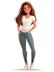 Fototapeta premium Smiling happy woman in everyday life. Active girl normal daily routine cartoon lifestyle characters set