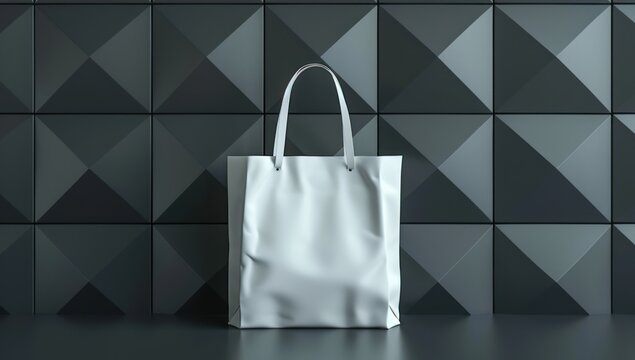 White Tote Bag Mockup on Geometric Pattern Wall