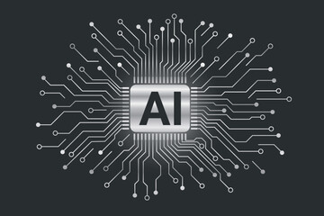 AI concept. Chip processor. Circuit board vector illustration. Technology black background.