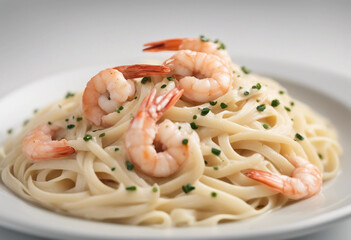 hrimp Fettuccine Alfredo isolated on white background