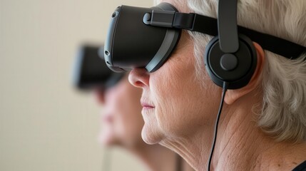 Elderly individuals explore virtual reality showcasing the intersection of aging and technology