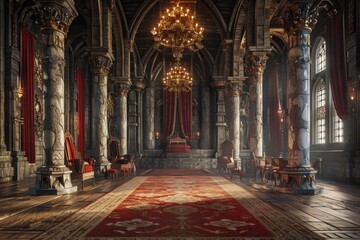 Fantasy medieval throne room in the castle.