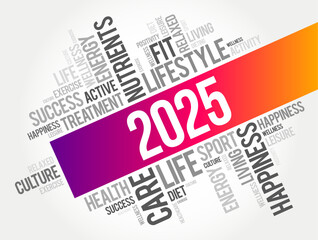 2025 health and sport goals word cloud, motivation concept background