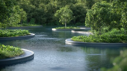 Sustainable Urban Development: Cityscape Featuring Innovative Water Conservation Technologies like Rainwater Harvesting Systems