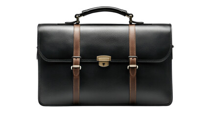 black leather briefcase isolated on white background
