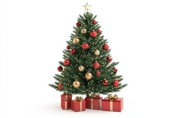 Beautifully decorated Christmas tree with red and gold ornaments