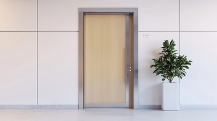 Contemporary hallway with white wall cabinets and high-end entrance door.