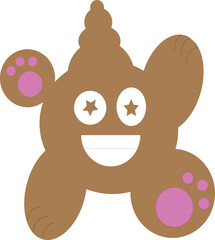 Happy brown poop cartoon vector illustration in emoji shape, suitable for use in stickers, emojis and designs.