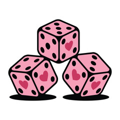 Pink Dice with Heart Symbols Illustration