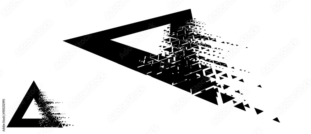 Leinwandbilder triangle with glitch halftone texture. black shape on a white background normal and perspective view