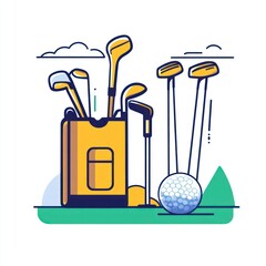Golf Clubs and Ball Illustration - Vibrant Line Art Graphic