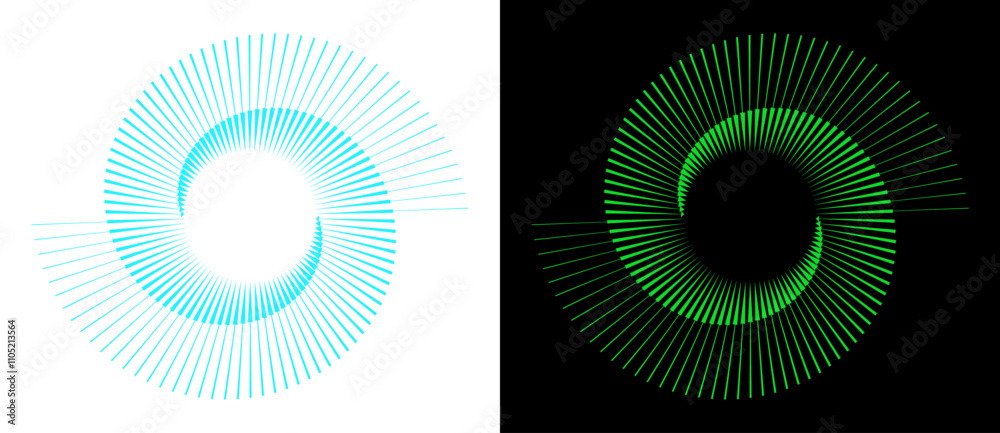 Poster Spiral with green and blue colors lines as dynamic abstract vector background or logo or icon. Yin and Yang symbol.