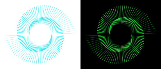 Spiral with green and blue colors lines as dynamic abstract vector background or logo or icon. Yin and Yang symbol.