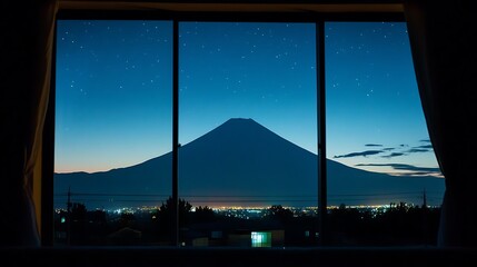Fototapeta premium Sunset panorama over the city with majestic mountain peaks in the distance