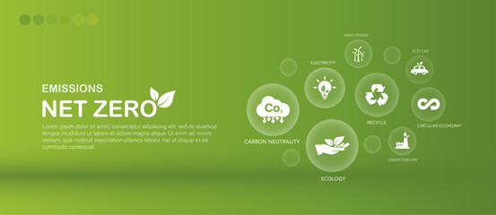Net zero and carbon neutral vector illustration. Concept net zero greenhouse gas and emissions target Climate neutral long term strategy.