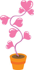 A plant with pink love shaped leaves in a decorative plant pot, perfect for Valentine's Day designs and other love designs.