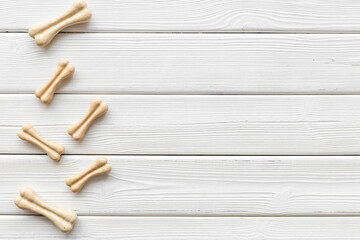 Food and treats for pets - chew bones, top view