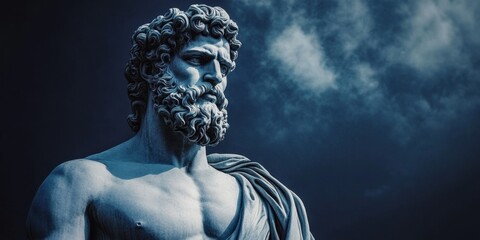 stoic statue sculpture on dark background