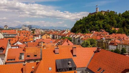 aerial  photo of cityscape of Ljubljana, capital of Slovenia during the day and view from high with...