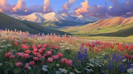 Obraz premium Vibrant Spring Landscape with Colorful Wildflowers
