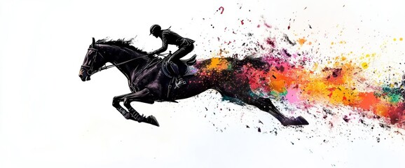 Silhouette of a Horse and Rider in a Colorful Burst