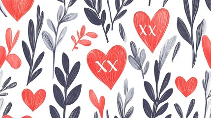 Red Hearts and Branches - A Romantic Illustration