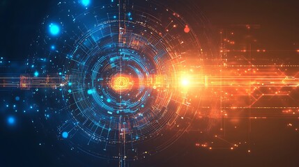 Obraz premium Abstract digital design featuring glowing circles and lines, representing technology and data.