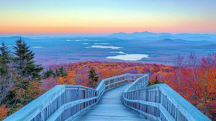Fototapeta premium Scenic View of Autumn Landscape from Elevated Wooden Boardwalk
