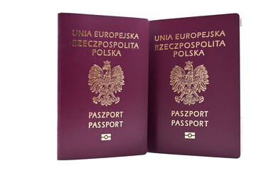 2 'European Union Republic of Poland passports' isolated on white