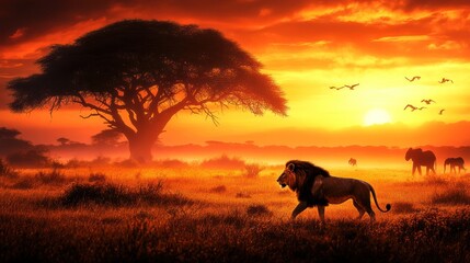 Majestic Lion in the African Sunset
