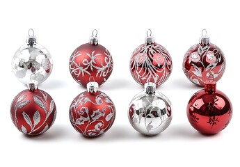 Festive Display of Red and Silver Ornaments