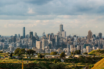 Fototapeta premium Beirut beach and skylines overview at sunset, Lebanon