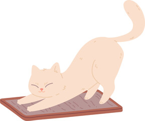 Cat sharpening claws. Cute white pet character