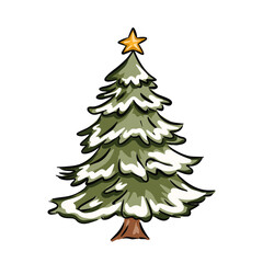 Hand drawn Christmas tree with a star on top, perfect for festive holiday decorations vector illustration