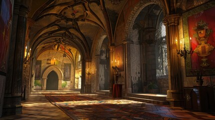 Fantasy medieval gallery in the castle.