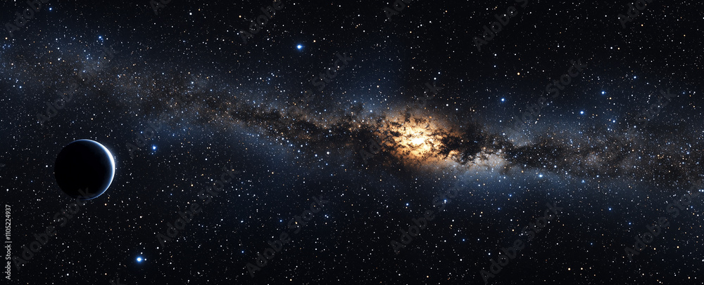 Wall mural stars of a planet and galaxy in a free space background