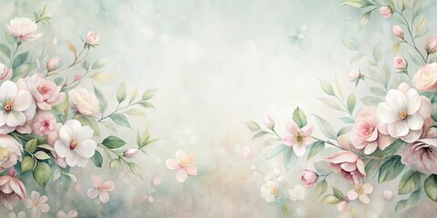 Pastel Blossom Floral Arrangement Delicate Watercolor Painting of Spring Flowers and Greenery on a Soft Background